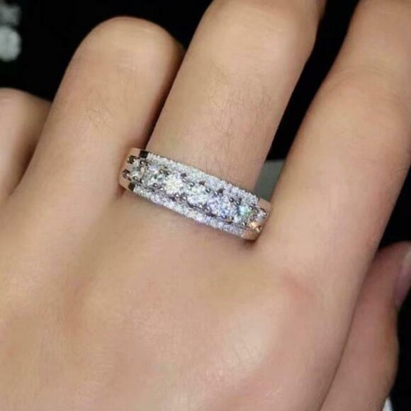 💞Eternity Anillos Shiny Round CZ Trendy 925 Silver Plated FashionRing,UNVN12227 - Picture 7 of 8